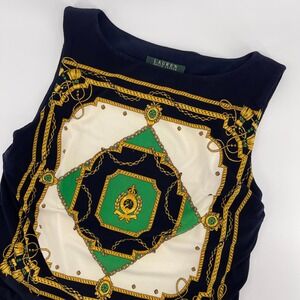 Lauren Ralph Lauren Dress Sleeveless Sheath‎ Scarf Print Black Green Size 4